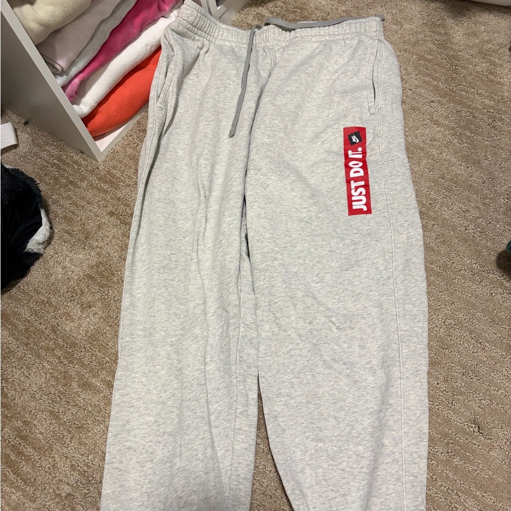 Nike Light Gray Fleece Sweatpants with Black Logo Tag